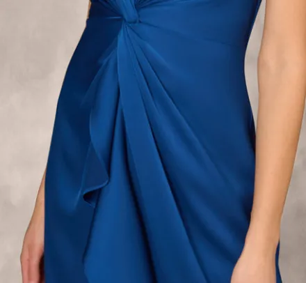 Adrianna Papell Wedding Guest Dresses|Formal Dresses*Crepe Back Satin Sleeveless Gown With Ruffle Accent In Deep Ocean
