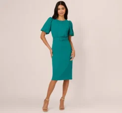 Adrianna Papell Wedding Guest Dresses|Day Dresses*Crepe Bubble Sleeve Belted Dress In Tempo Teal
