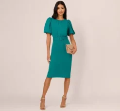 Adrianna Papell Wedding Guest Dresses|Day Dresses*Crepe Bubble Sleeve Belted Dress In Tempo Teal