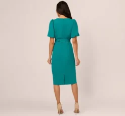 Adrianna Papell Wedding Guest Dresses|Day Dresses*Crepe Bubble Sleeve Belted Dress In Tempo Teal