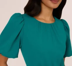 Adrianna Papell Wedding Guest Dresses|Day Dresses*Crepe Bubble Sleeve Belted Dress In Tempo Teal
