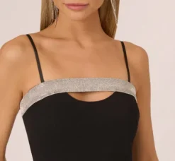 Adrianna Papell Wedding Guest Dresses*Crepe Dress With Spaghetti Straps And Rhinestone Neckline In
