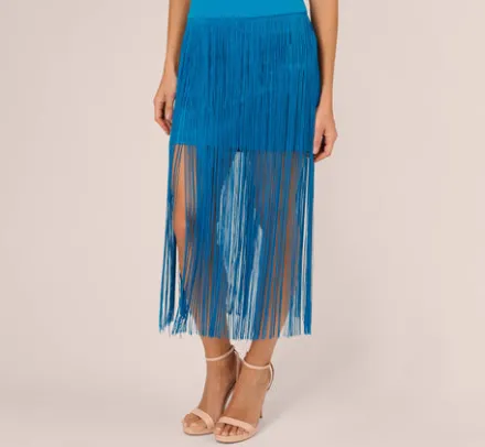 Adrianna Papell Wedding Guest Dresses*Crepe Fringe Dress With Double Spaghetti Straps And V Back In Deep Cerulean