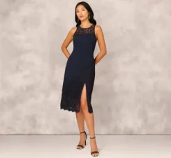 Adrianna Papell Wedding Guest Dresses|Petite-Friendly*Crepe Lace Midi Dress In