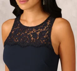 Adrianna Papell Wedding Guest Dresses|Petite-Friendly*Crepe Lace Midi Dress In