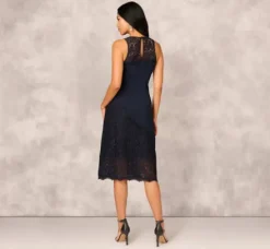 Adrianna Papell Wedding Guest Dresses|Petite-Friendly*Crepe Lace Midi Dress In