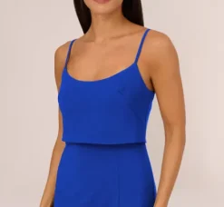 Adrianna Papell Wedding Guest Dresses|Petite-Friendly*Crepe Popover Midi Dress With Fringe Trim In Royal Sapphire