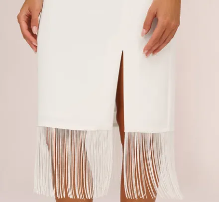 Adrianna Papell Petite-Friendly|Little White Dresses*Crepe Popover Midi Dress With Fringe Trim In