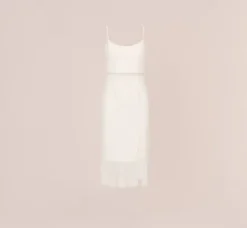 Adrianna Papell Petite-Friendly|Little White Dresses*Crepe Popover Midi Dress With Fringe Trim In