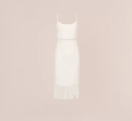 Adrianna Papell Petite-Friendly|Little White Dresses*Crepe Popover Midi Dress With Fringe Trim In