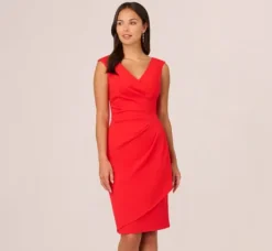 Adrianna Papell Wedding Guest Dresses|Day Dresses*Crepe Sheath Dress With Draped Details In Red Crush