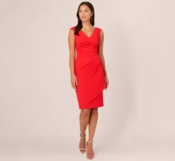 Adrianna Papell Wedding Guest Dresses|Day Dresses*Crepe Sheath Dress With Draped Details In Red Crush