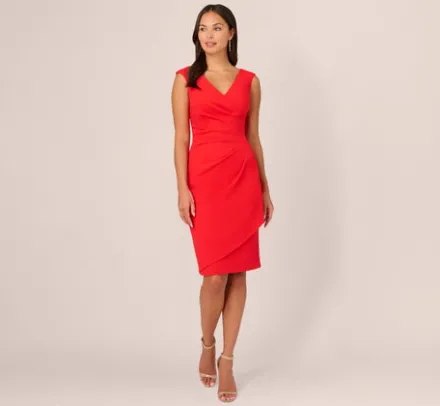 Adrianna Papell Wedding Guest Dresses|Day Dresses*Crepe Sheath Dress With Draped Details In Red Crush