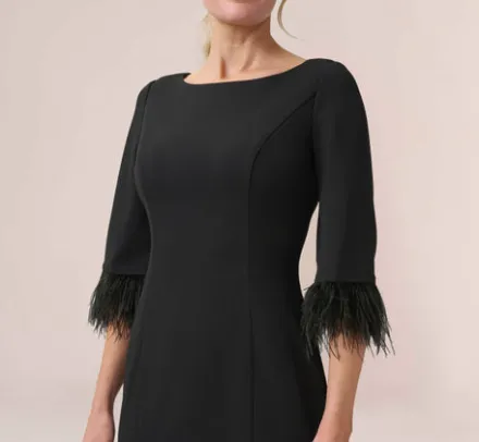 Adrianna Papell Wedding Guest Dresses|Day Dresses*Crepe Sheath Dress With V-Back And Feather-Trim Sleeves In