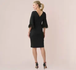 Adrianna Papell Wedding Guest Dresses|Day Dresses*Crepe Sheath Dress With V-Back And Feather-Trim Sleeves In