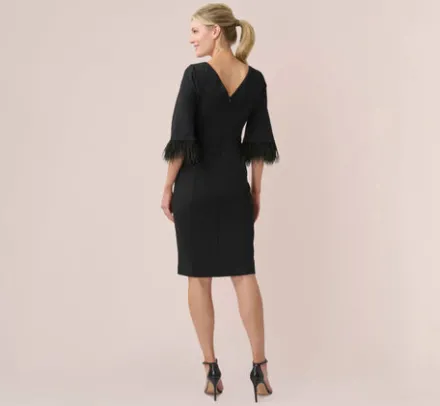 Adrianna Papell Wedding Guest Dresses|Day Dresses*Crepe Sheath Dress With V-Back And Feather-Trim Sleeves In