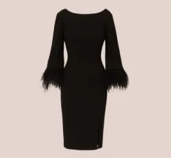 Adrianna Papell Wedding Guest Dresses|Day Dresses*Crepe Sheath Dress With V-Back And Feather-Trim Sleeves In