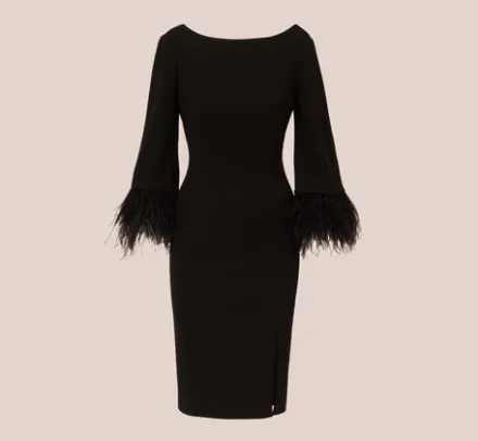 Adrianna Papell Wedding Guest Dresses|Day Dresses*Crepe Sheath Dress With V-Back And Feather-Trim Sleeves In