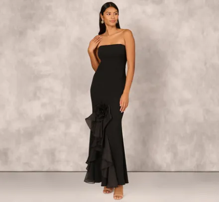 Adrianna Papell Wedding Guest Dresses|Formal Dresses*Crepe Strapless Mermaid Gown With Organza Ruffle Skirt In