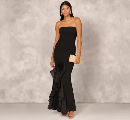 Adrianna Papell Wedding Guest Dresses|Formal Dresses*Crepe Strapless Mermaid Gown With Organza Ruffle Skirt In