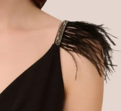Adrianna Papell Jumpsuits*Crepe Wide Leg Jumpsuit With Bead And Feather Accents In