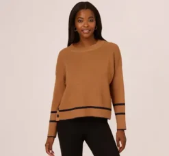 Adrianna Papell Tops & Blouses|Sweaters*Crew Neck Pullover Sweater With Tipped Details In Camel Bluemoon