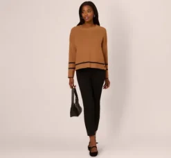 Adrianna Papell Tops & Blouses|Sweaters*Crew Neck Pullover Sweater With Tipped Details In Camel Bluemoon