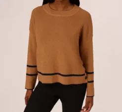 Adrianna Papell Tops & Blouses|Sweaters*Crew Neck Pullover Sweater With Tipped Details In Camel Bluemoon