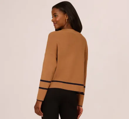 Adrianna Papell Tops & Blouses|Sweaters*Crew Neck Pullover Sweater With Tipped Details In Camel Bluemoon