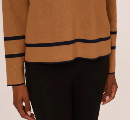 Adrianna Papell Tops & Blouses|Sweaters*Crew Neck Pullover Sweater With Tipped Details In Camel Bluemoon
