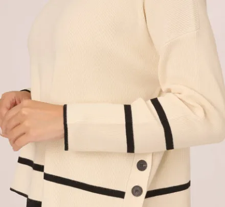 Adrianna Papell Tops & Blouses|Sweaters*Crew Neck Pullover Sweater With Tipped Details In Cream Black