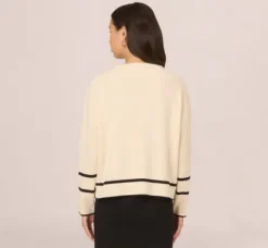 Adrianna Papell Tops & Blouses|Sweaters*Crew Neck Pullover Sweater With Tipped Details In Cream Black