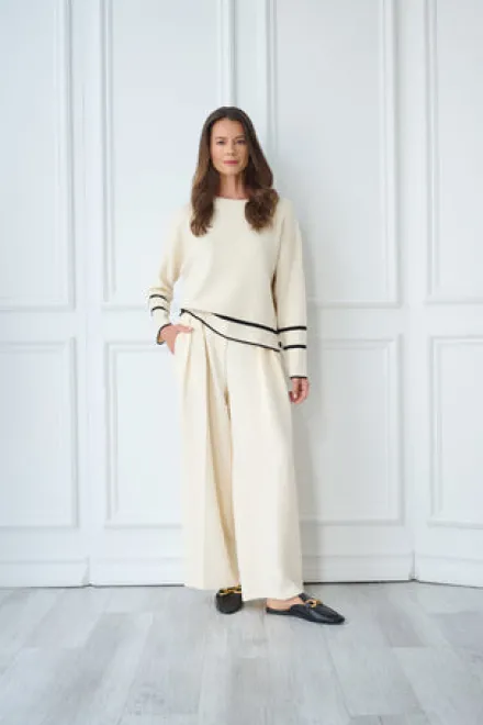 Adrianna Papell Tops & Blouses|Sweaters*Crew Neck Pullover Sweater With Tipped Details In Cream Black