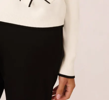 Adrianna Papell Tops & Blouses|Sweaters*Crew Neck Tipped Bow Pocket Cardigan Sweater In Ivory Black