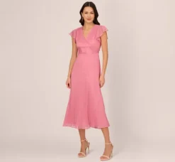 Adrianna Papell Wedding Guest Dresses|Day Dresses*Crinkle Mesh Midi Dress With Flutter Sleeves In Faded Rose