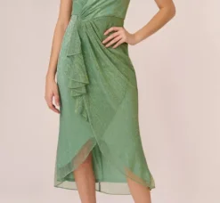 Adrianna Papell Wedding Guest Dresses|Day Dresses*Crinkle Metallic Faux Wrap Dress With Draped Detail In Green Slate