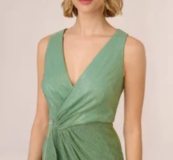 Adrianna Papell Wedding Guest Dresses|Day Dresses*Crinkle Metallic Faux Wrap Dress With Draped Detail In Green Slate