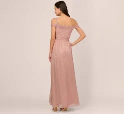 Adrianna Papell Wedding Guest Dresses|Formal Dresses*Crinkle Metallic Gown With Asymmetrical Neckline In Petal Gold