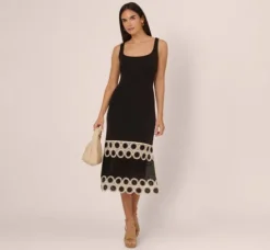 Adrianna Papell Wedding Guest Dresses|Day Dresses*Crochet Trimmed Sheath Midi Dress With Tank Straps In Black Ecru