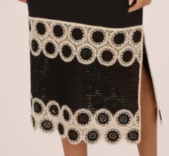 Adrianna Papell Wedding Guest Dresses|Day Dresses*Crochet Trimmed Sheath Midi Dress With Tank Straps In Black Ecru