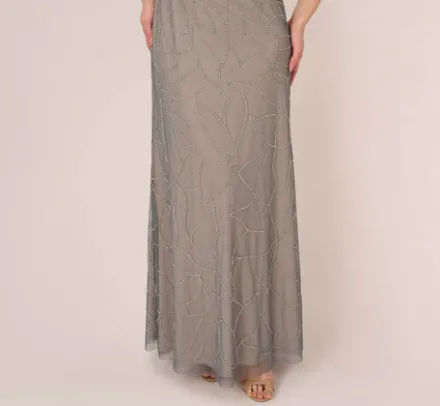 Adrianna Papell Wedding Guest Dresses|Formal Dresses*Deco Floral Beaded Blouson Gown With Halter Neckline In Pewter Silver