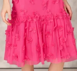 Adrianna Papell Wedding Guest Dresses|Petite-Friendly*3D Floral And Bead Embellished Midi Dress With Flounce Skirt In Electric Pink