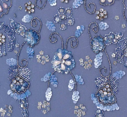 Adrianna Papell Wedding Guest Dresses|Formal Dresses*3D Floral Beaded Mermaid Gown With Sheer Short Sleeves In French Blue