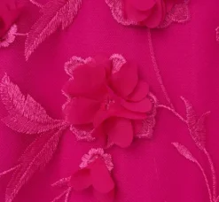 Adrianna Papell Wedding Guest Dresses*3D Floral Embroidered Trapeze Dress With Open Bow Back In Cosmo Pink