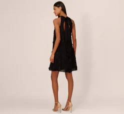 Adrianna Papell Wedding Guest Dresses*3D Floral Embroidered Trapeze Dress With Open Bow Back In