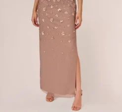 Adrianna Papell Wedding Guest Dresses|Formal Dresses*3D Floral Hand-Beaded One-Shoulder Long Column Gown In