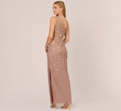 Adrianna Papell Wedding Guest Dresses|Formal Dresses*3D Floral Hand-Beaded One-Shoulder Long Column Gown In