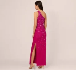 Adrianna Papell Wedding Guest Dresses|Formal Dresses*3D Floral Hand-Beaded One-Shoulder Long Column Gown In Hot Orchid