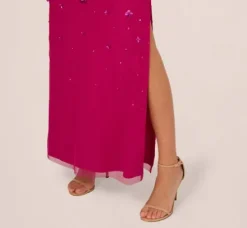 Adrianna Papell Wedding Guest Dresses|Formal Dresses*3D Floral Hand-Beaded One-Shoulder Long Column Gown In Hot Orchid