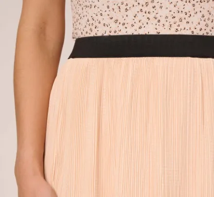 Adrianna Papell Pants & Skirts*Dot Print Pleated Midi Skirt In Champagne Ivory Seed Dot
